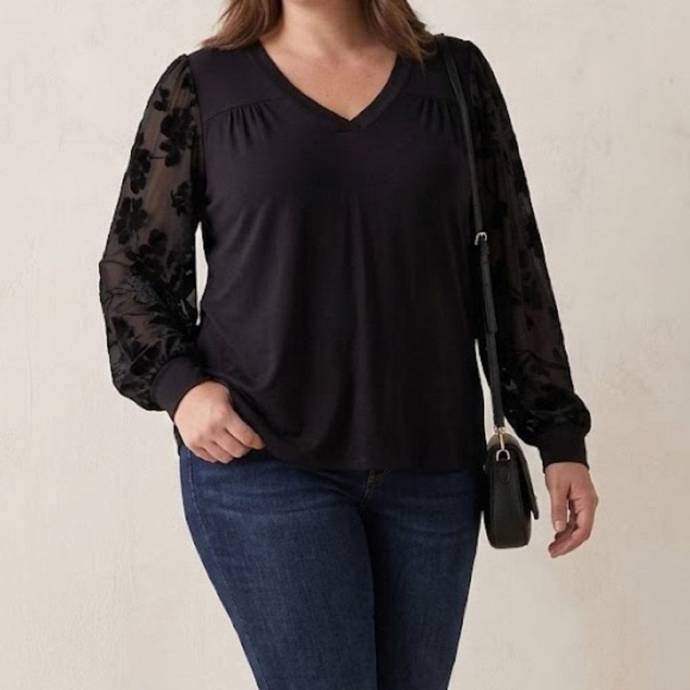 Lane Bryant Black Floral Long Sleeve Top 20